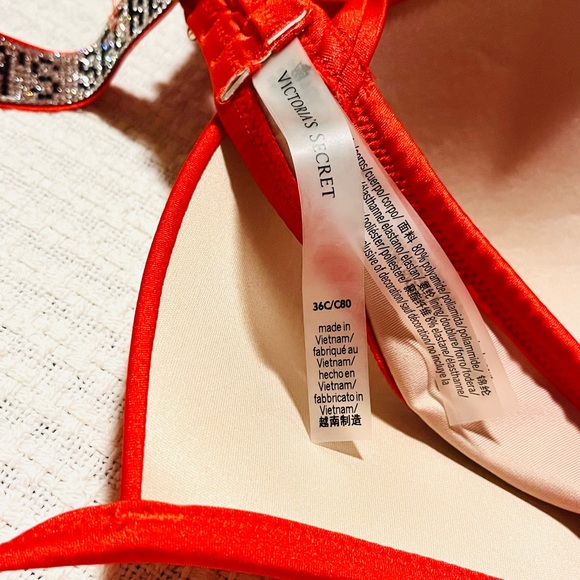 VICTORIA'S SECRET Shine Back Strap Full Coverage Push-Up Bikini Top Swim 36C RED - Picture 6 of 11